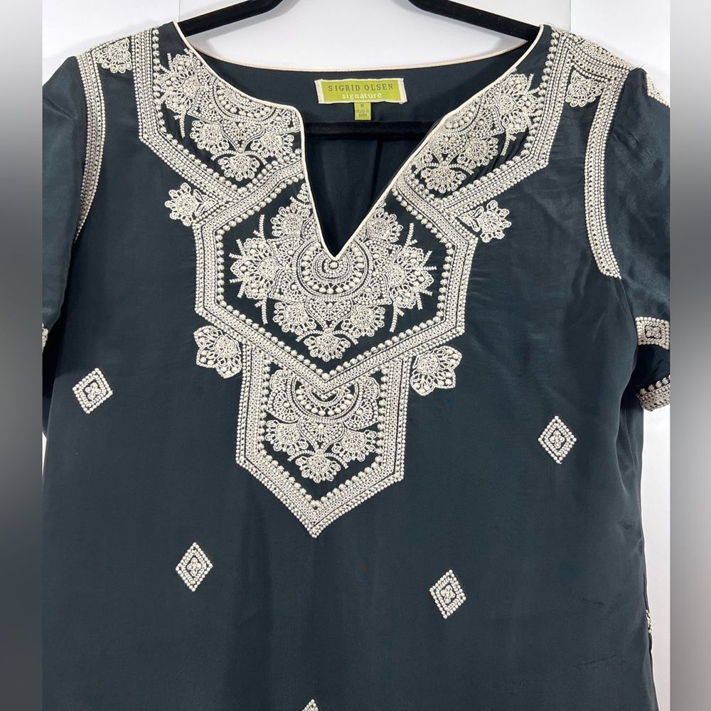 Sigrid Olsen Signature Short Sleeve Embroidered S… - image 2